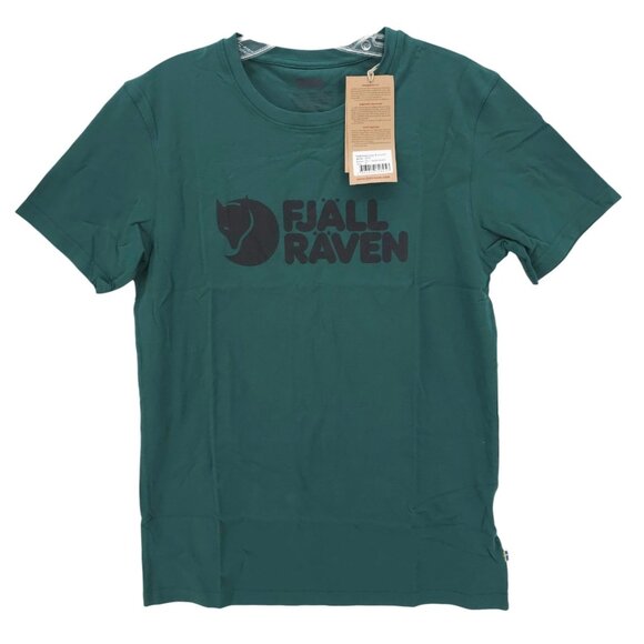 NWT FJALLRAVEN Logo T-Shirt Tee Organic Cotton Blend Arctic Green Men's SMALL - Picture 1 of 6
